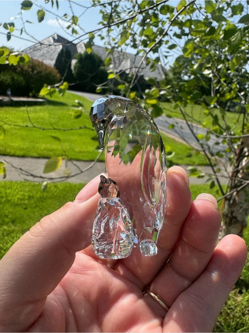 SWAROVSKI mother penguin and baby penguin crystal figurine stamped